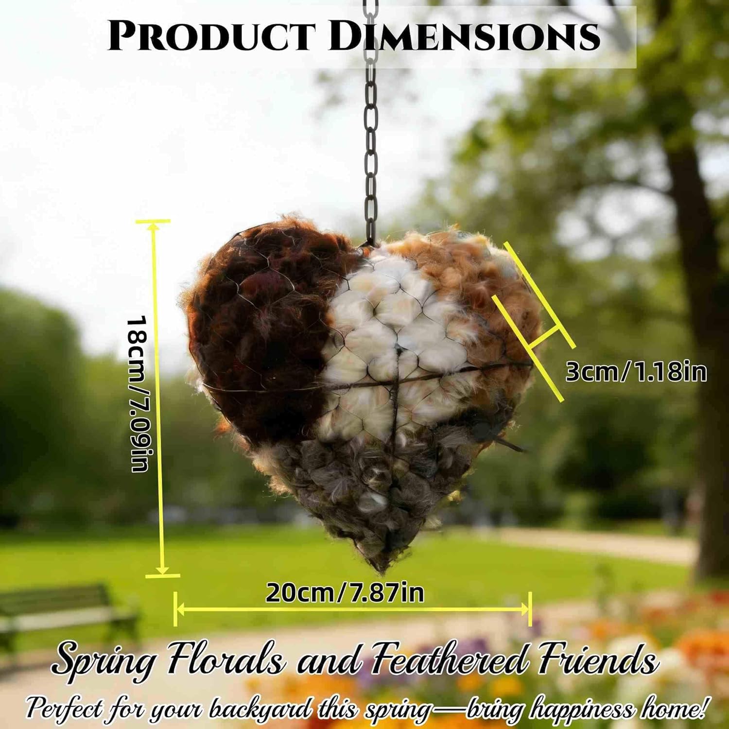 Handmade Fiber Bird Nesting Heart, Birds Nests Material Holder, Hummingbird Nest Boxes for Outside. Decorative Dual-Purpose Bird House: A Nesting Aid and Garden View Cottage (2Set)