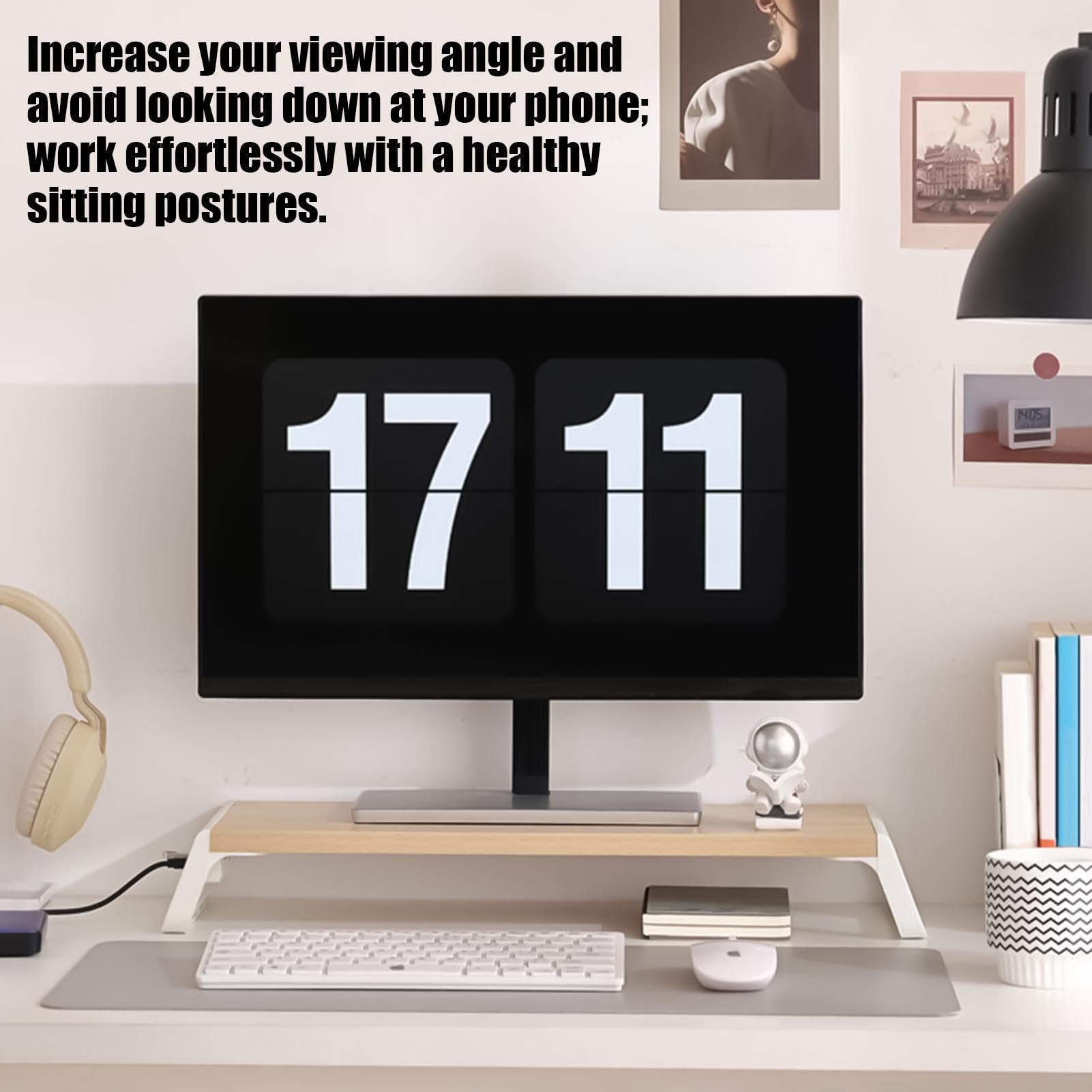 Support Moniteur surélevé Étagère De Rangement Bureau avec 4 Ports USB
