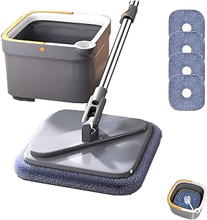 Spin Mop, Self Wash Spin Mop, 360° Rotating Mop, Spin Mop and Bucket with Wringer Set, Squeeze Mop Wet and Dry Use Strong Water Absorption