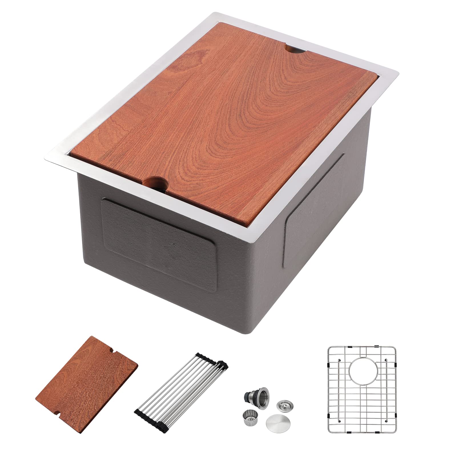 Dcolora 17 Inch Undermount Bar Sink Workstation Stainless Steel Kitchen Sink Bar Prep with Ledge Round Corner X Grooves 16 Gauge Single Bowl RV Camper DC-U7735