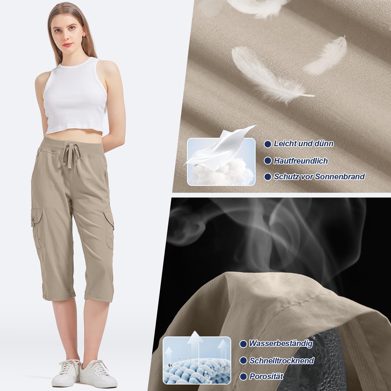 Pantalones para mujer 3/4 de verano para mujer, pantalones capri de verano, pantalones de jogging, pantalones deportivos para viajes y senderismo, con 6 bolsillos