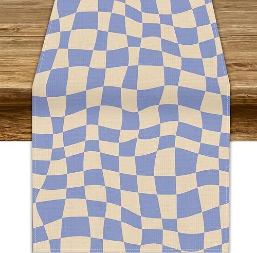 Miniatura 21 de Camino de mesa ondulado de los años 70, retro, hippie abstracto, vintage, verde, rosa, con estampado de ondas para el hogar, cocina, comedor, patio,