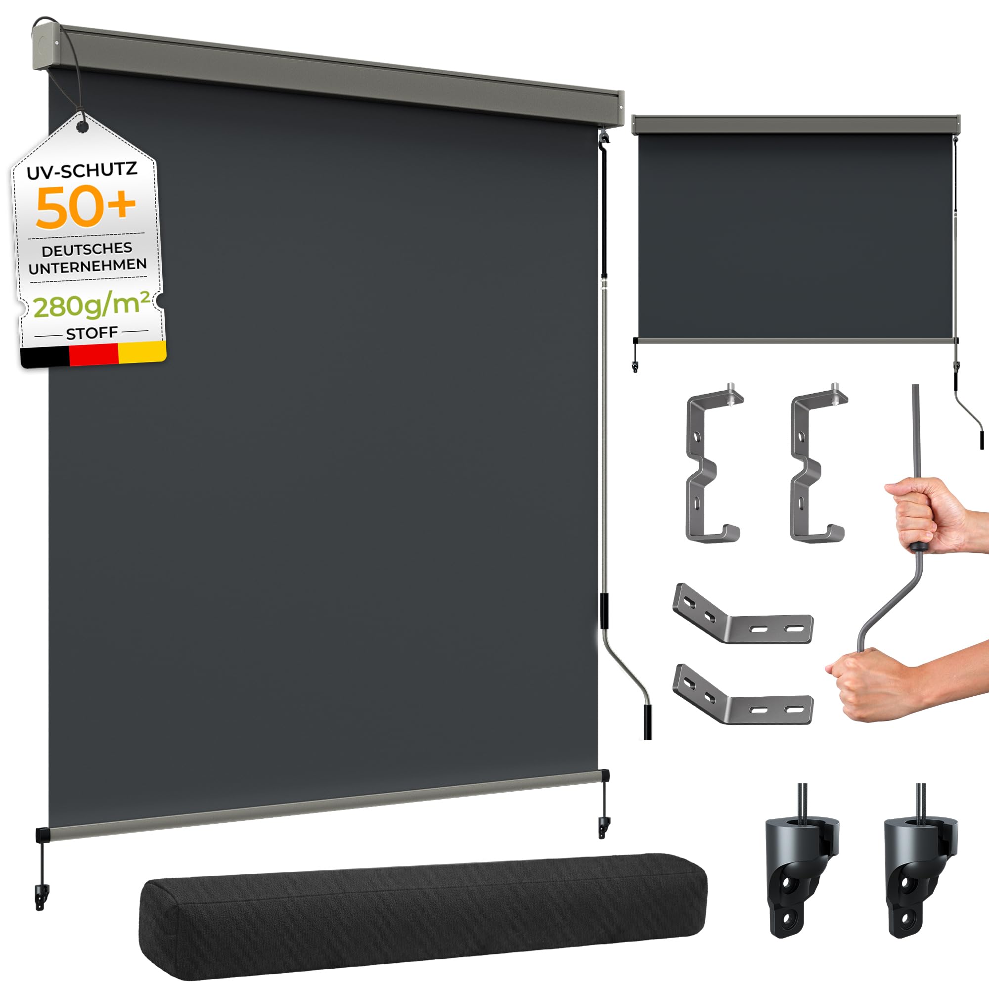 HOMEDEMO Senkrechtmarkise Außen, Außenrollo Vertikalmarkise Balkonrollo Markise mit Handkurbel und Kassette, Sichtschutz Sonnenschutz wetterfest, Balkon & Terrasse, inkl.Abdeckung