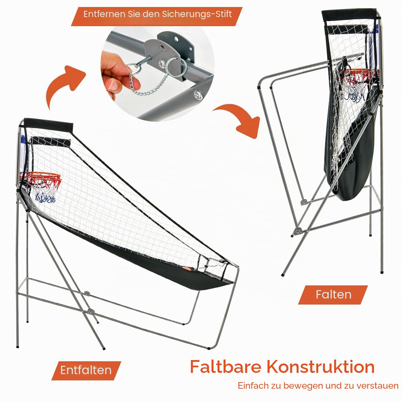 LIFEZEAL Basketball-Arcade-Spiel, Faltbar Basketballautomat für 2 Personen, Elektronische Basketballwurfmaschine mit 2 Basketballkörbe, 8 Spielmodi & Zähler, 4 Bälle, 1 Pumpe