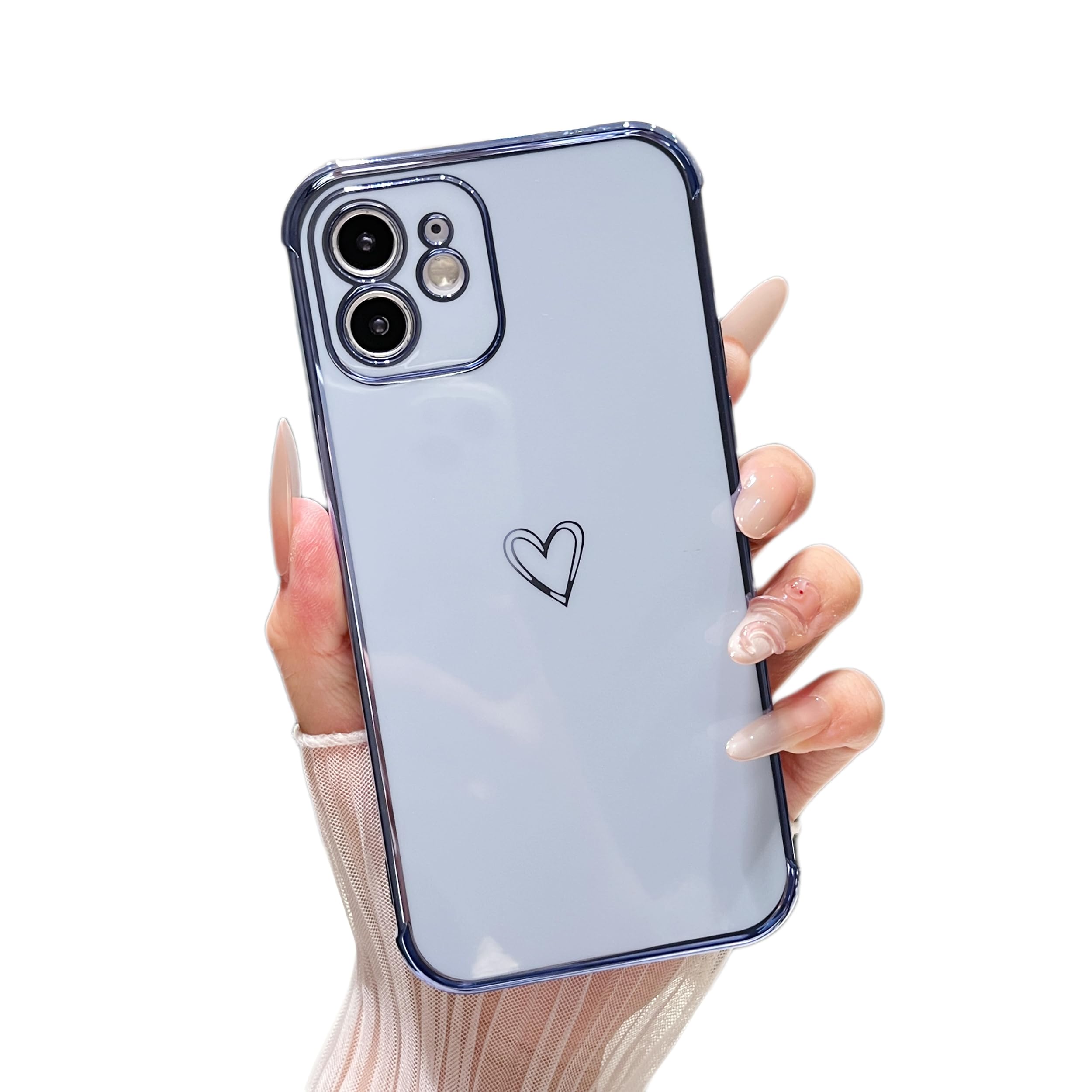 Protection objectif iPhone 12 coque antichoc à cœurs bleus et bords dorés - 8