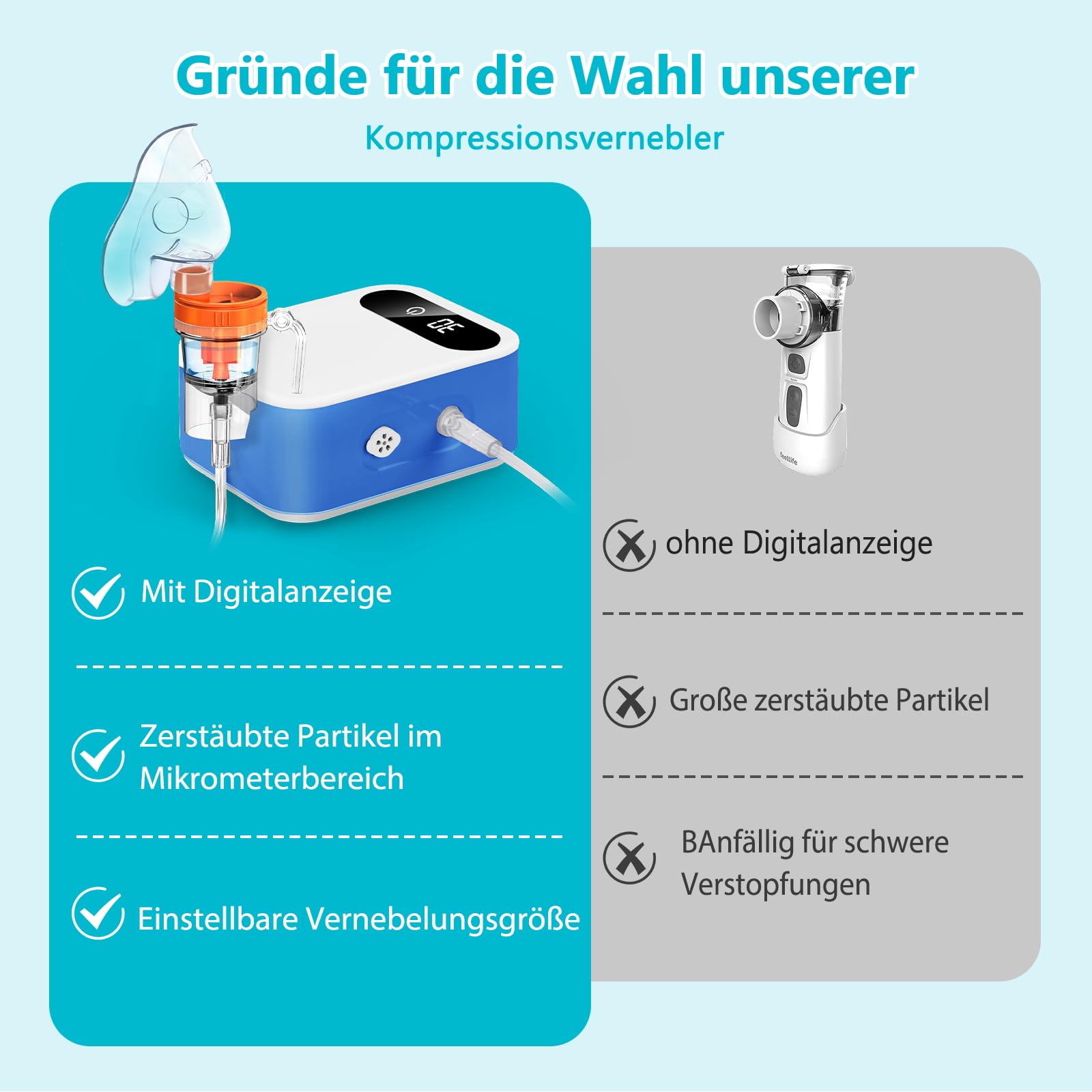 Nébuliseur à Compresseur,Ultrasonic Inhalateur Vapeur à affichage numérique LED électriques Aérosol Portable Nébuliseur Inhalateur,Traitement des Maladies Respiratoires Telles Adultes (Blanc Bleu)