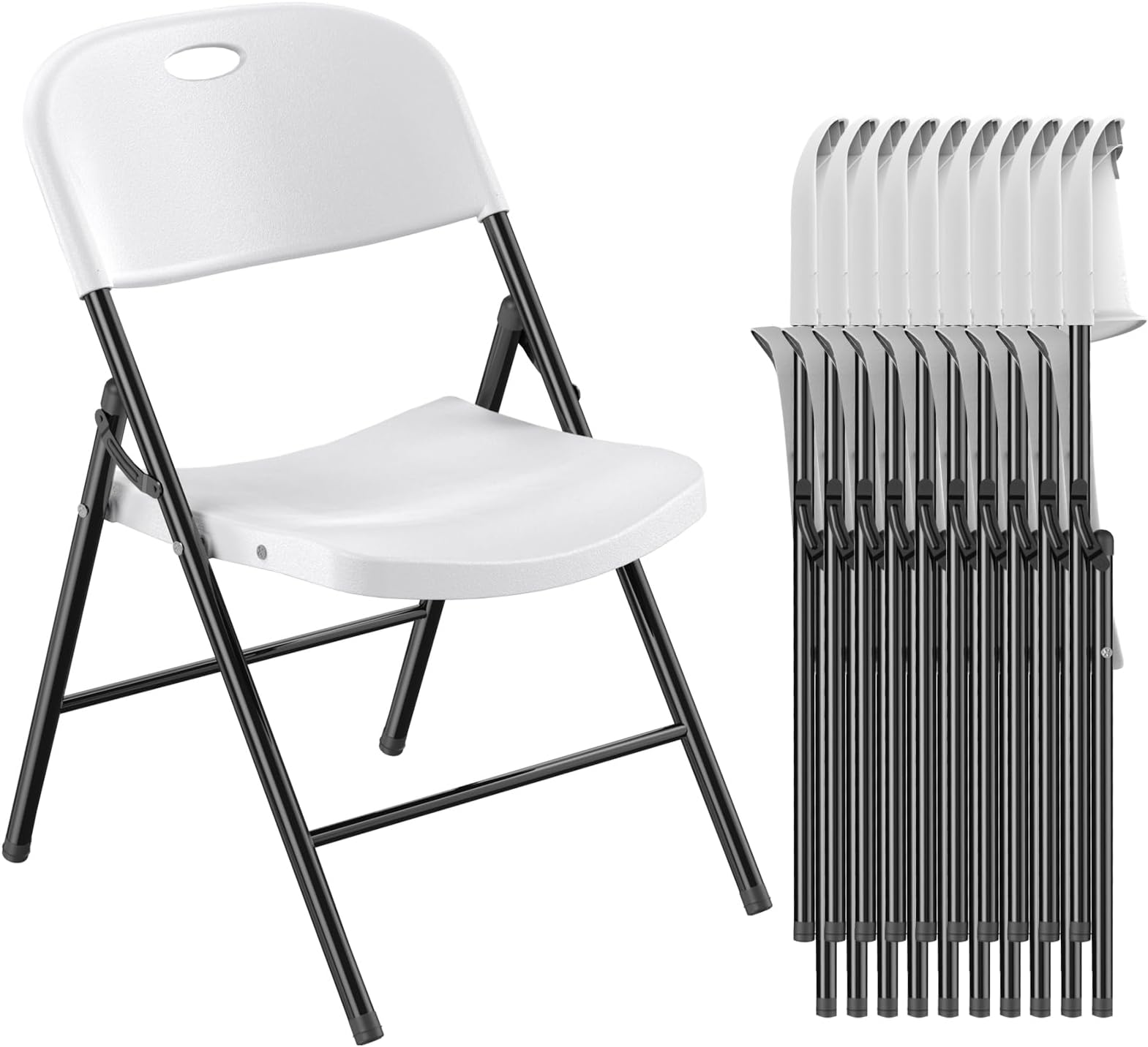 Nazhura 350 Weight Limit Heavy Duty Plastic Folding Chair with Reinfoced Steel Frame for Indoor and Outdoor, Wedding, Party, Restaurant, Meeting Room, Patio and Garden (White, 10 Pack)