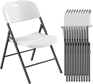 Nazhura 350 Weight Limit Heavy Duty Plastic Folding Chair with Reinfoced Steel Frame for Indoor and Outdoor, Wedding, Party, Restaurant, Meeting Room, Patio and Garden (White, 10 Pack)