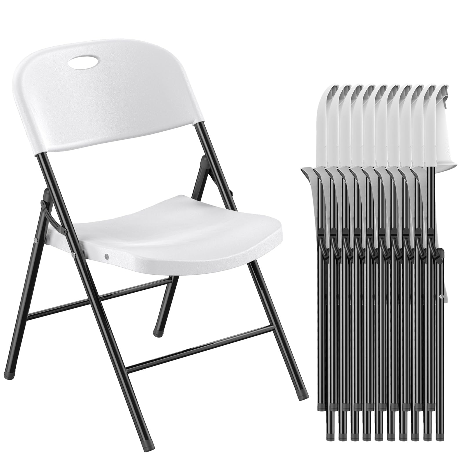 Nazhura 650 Weight Limit Heavy Duty Plastic Folding Chair with Reinfoced Steel Frame for Indoor and Outdoor, Wedding, Party, Restaurant, Meeting Room, Patio and Garden (White, 10 Pack)