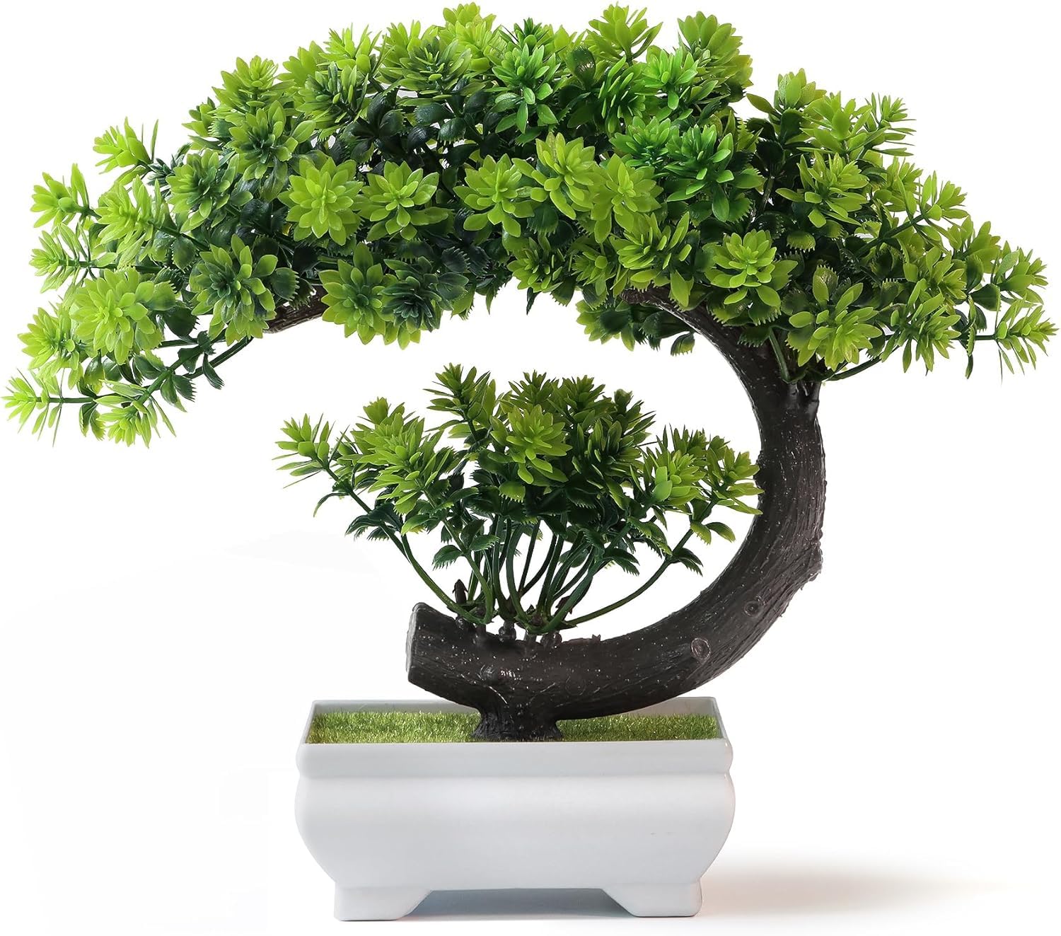 Small Fake Plants/Plastic Artificial Bonsai Tree for Bookshelf Bathroom Home Décor, Farmhouse Zen Garden Room Decor, Tall 8.5" (Green-Regular, Height : Upto 22CM)