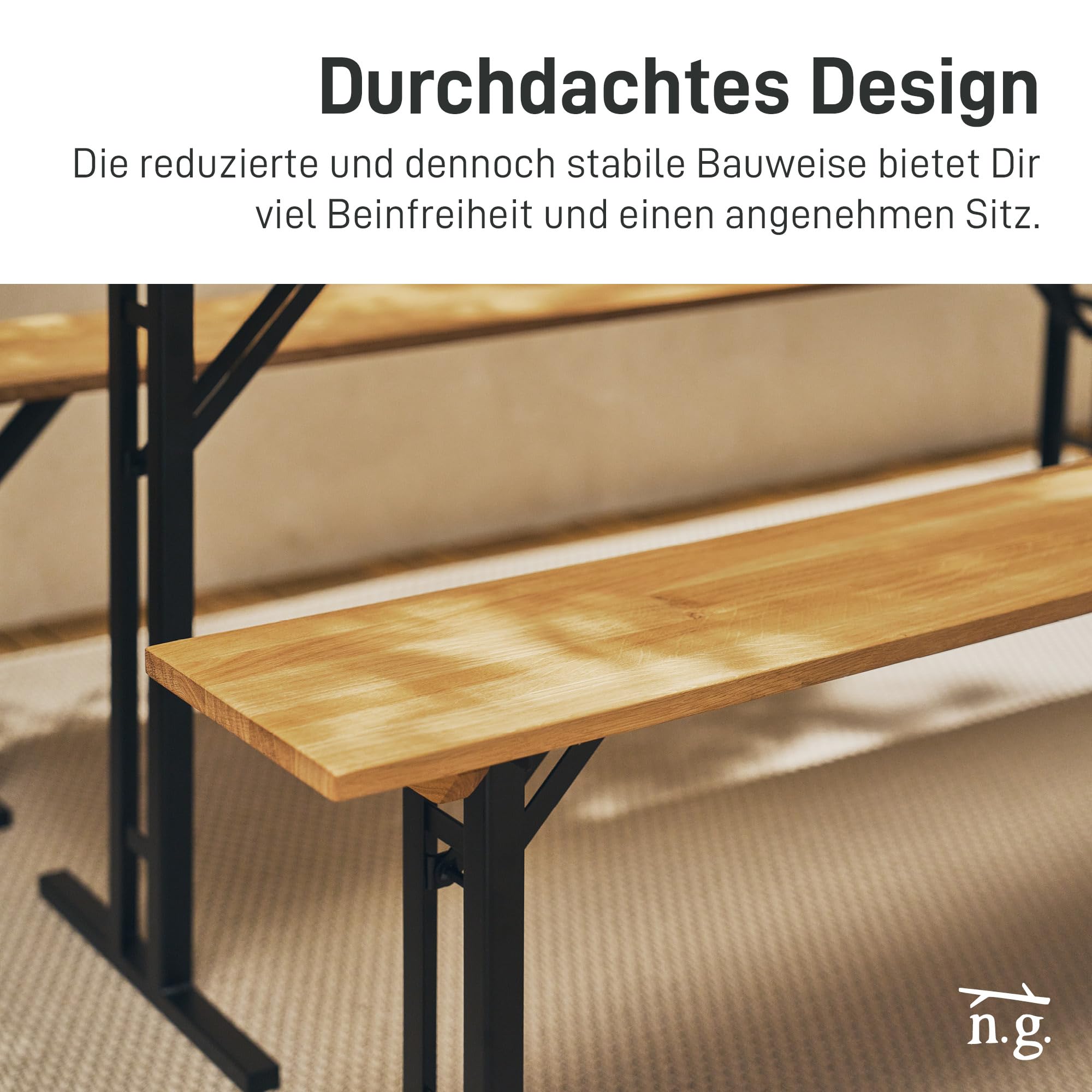 Natural Goods Berlin 2er Set I-Form Gestell für Bierzeltgarnitur (Schwarz, 70x42 cm) – Klappbare Metall Tischbeine für Biertisch – Stabiles Outdoor Tischgestell für Garten, Terrasse & Camping