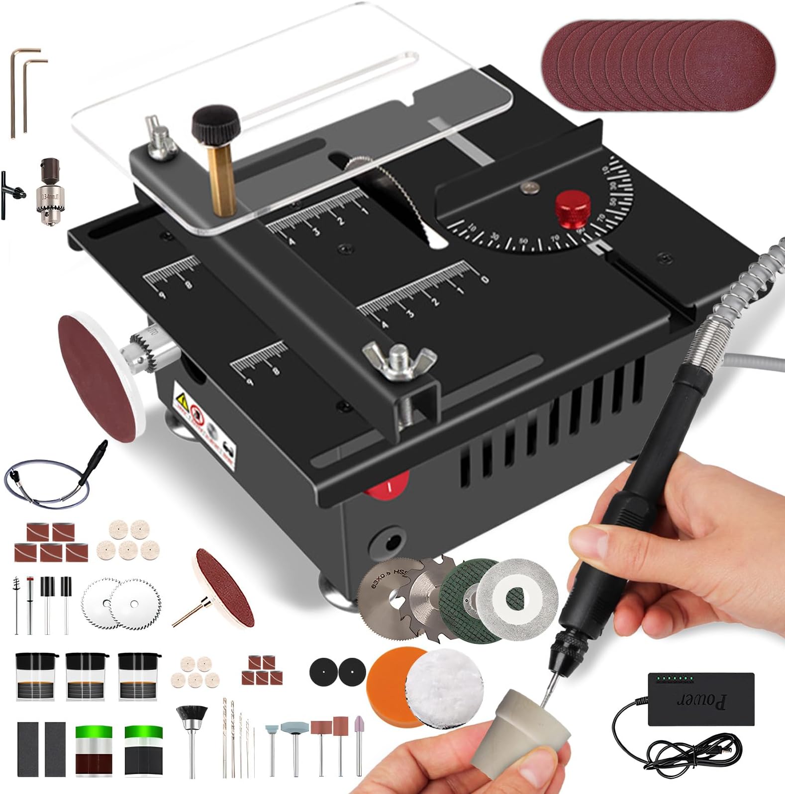 Mini Table Saw for Crafts,100W Power Mini Multi-Functional Table Saw,Portable Small,7-Speed Adjustable,0-90ยฐ Cutting,for DIY,Wood,Acrylic,and PCB Cutting