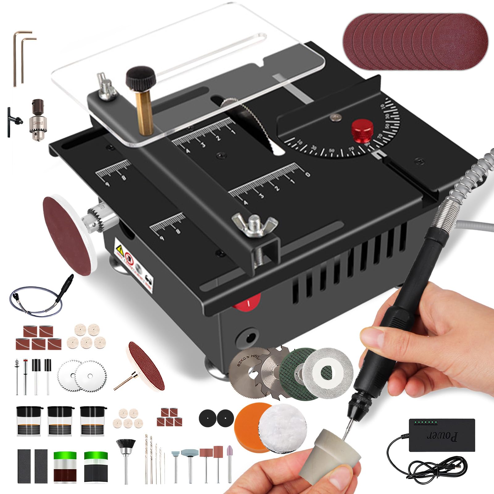 Mini scie de table portable 100 W 7 vitesses coupe 0-90° pour bois acrylique PCB