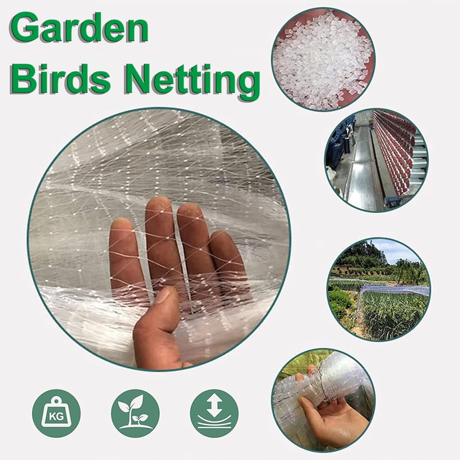 Genérico Malla De Nailon para Pájaros, Recortable Y Resistente A Los Desgarros, con Una Malla De 2 Cm, Adecuada para Proteger árboles Frutales Y Hortalizas (White 15x10 m / 49x33 ft)