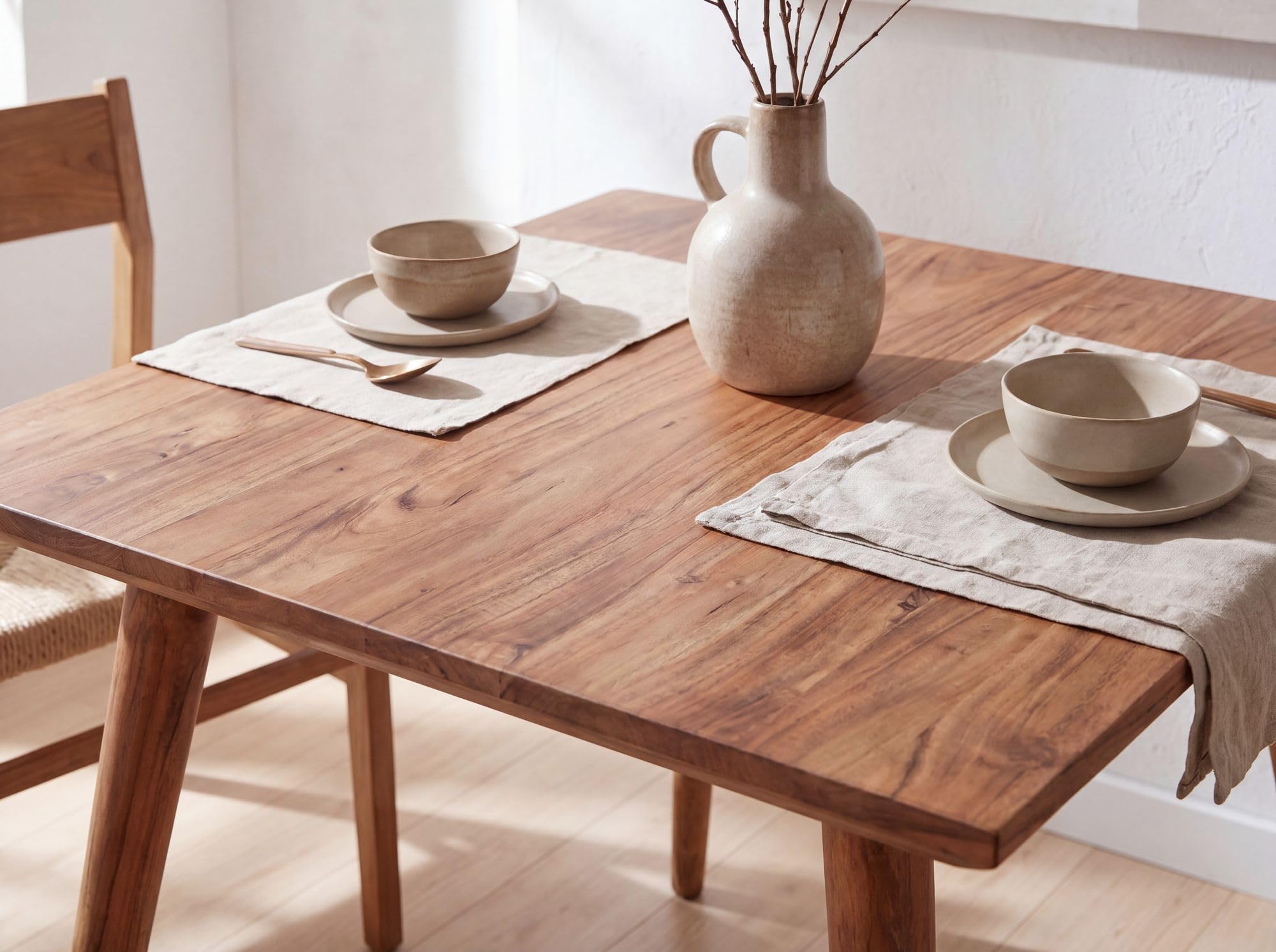 FineBuy Esstisch quadratisch 80cm Sheesham Massivholz – Rustikaler Holztisch im Landhausstil, Design Esszimmertisch massiv, Küchentisch klein für 4 Personen Bistrotisch