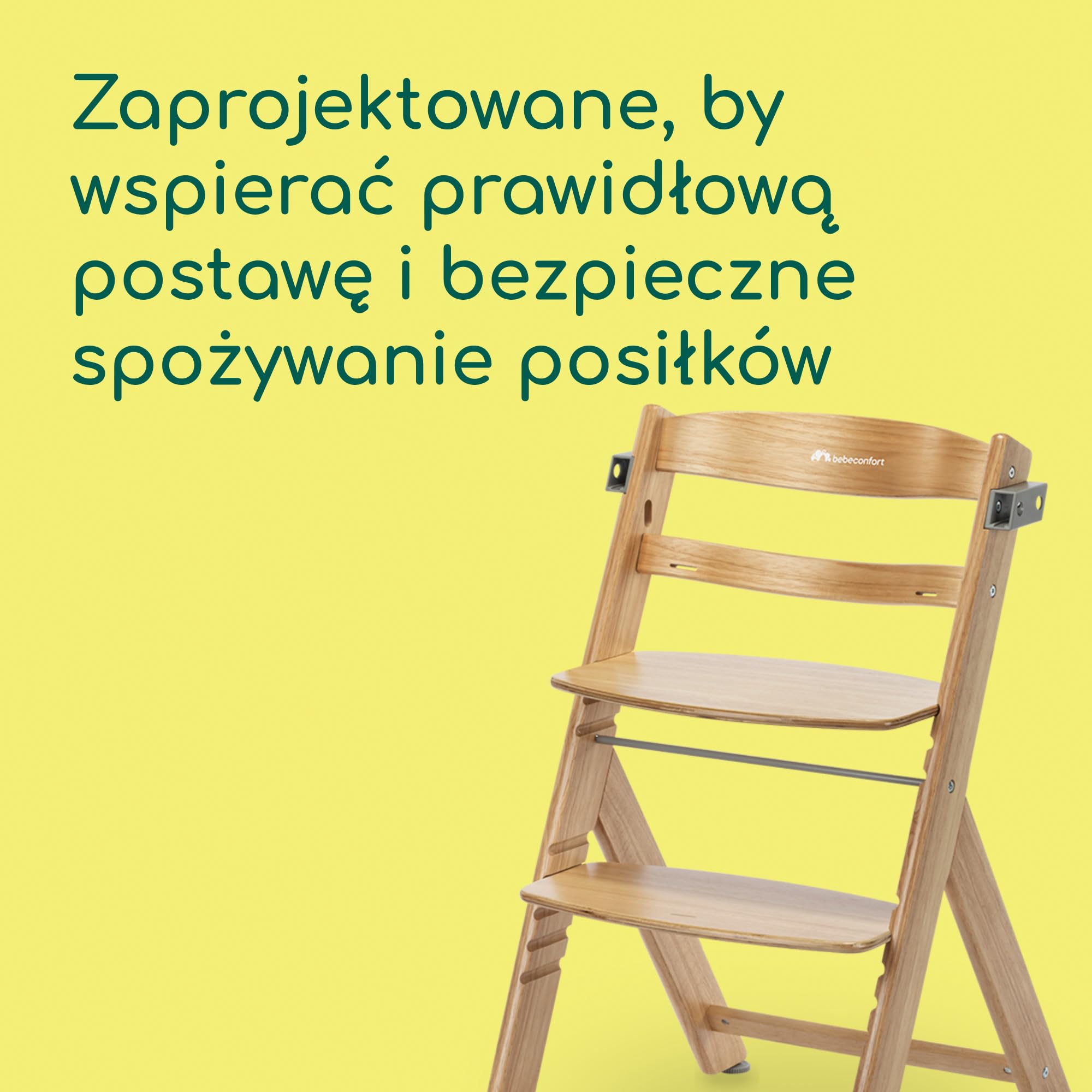 Bebeconfort Timba 2 Krzesełko Dziecięce Drewniane, 6+ Miesięcy, Do 110 kg, Ergonomiczne Krzesełko do Karmienia, Pasuje do Wielu Stołów, Wyjmowana Taca, Regulowane Siedzisko i Podnóżek, Natural Wood
