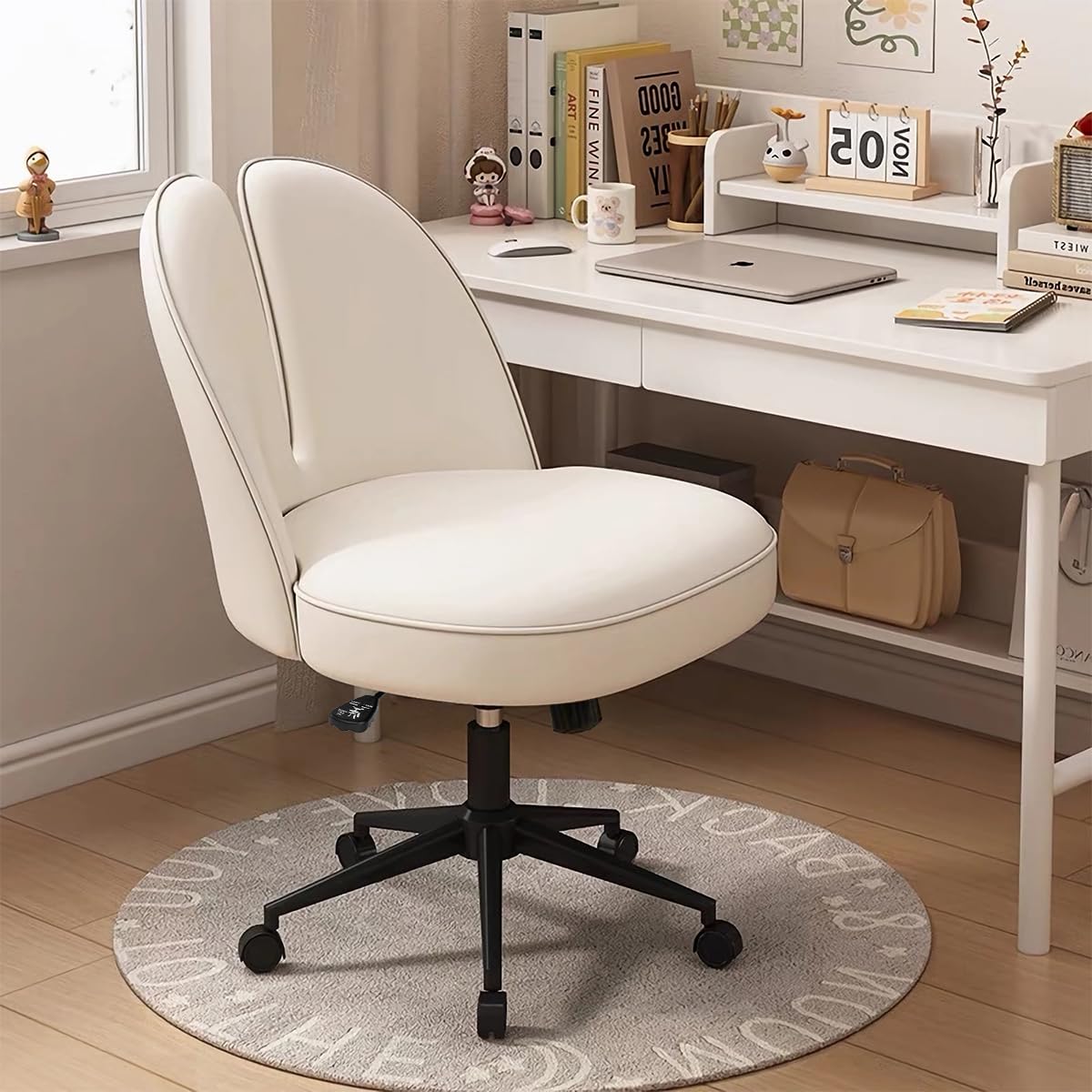 XUEGW Cute Office Chair Armless Desk Chair with Wheels Comfy Vanity Chairs  Swivel Computer Task Chair Height Adjustable Makeup Bedroom Chair for Home