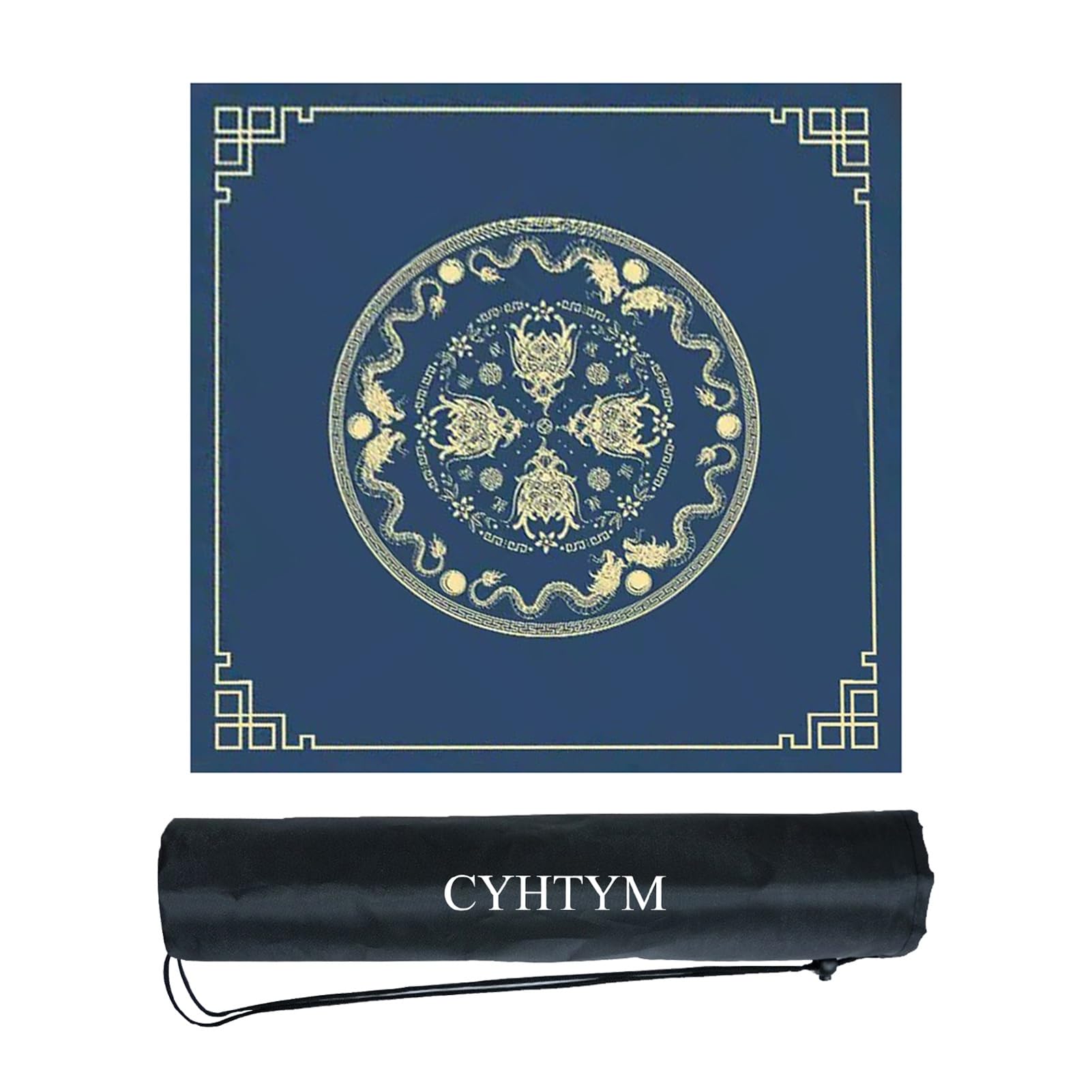 The Blue Chinese Loong Pattern Mahjong Pad, with Anti Slip Bottom And Storage Bag, Suitable For Poker, Chessboard, and Tabletop Games(Blue5,95cm/37.4")