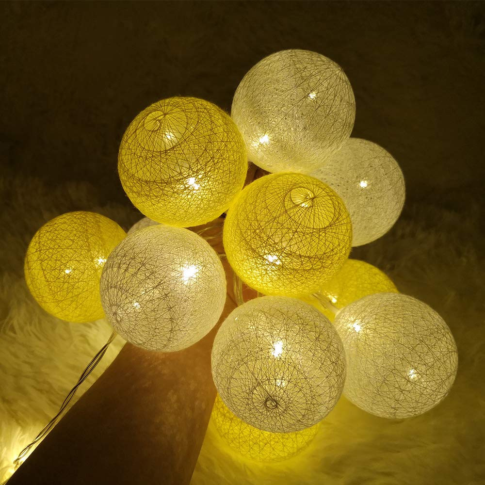 6cm Cotton Ball LED String Lights, DOTBUY Battery Operated Fairy Lights for Decoration Indoor outdoor romantic Party Christmas Halloween Decor Garlands (Lemon yellow,1.8M/10LED)