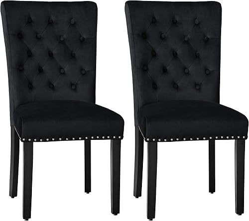 Miniatura 16 de Juego de 4 sillas de comedor de cocina de terciopelo, silla de comedor tapizada Parsons, silla decorativa de madera con ribete clavado, azul