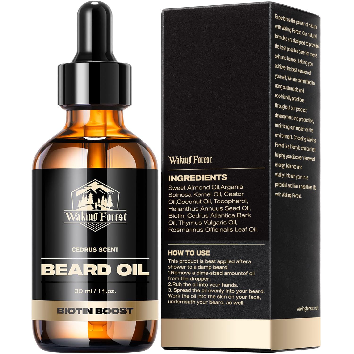 Waking Forest Cedar Beard Oil for Men - Biotin Mustache Oil with Vitamin E, Rosemary & Castor - Beard Care Softener, Strengthens, and Moisturizes - Beard Conditioner (1 oz) - Image 8