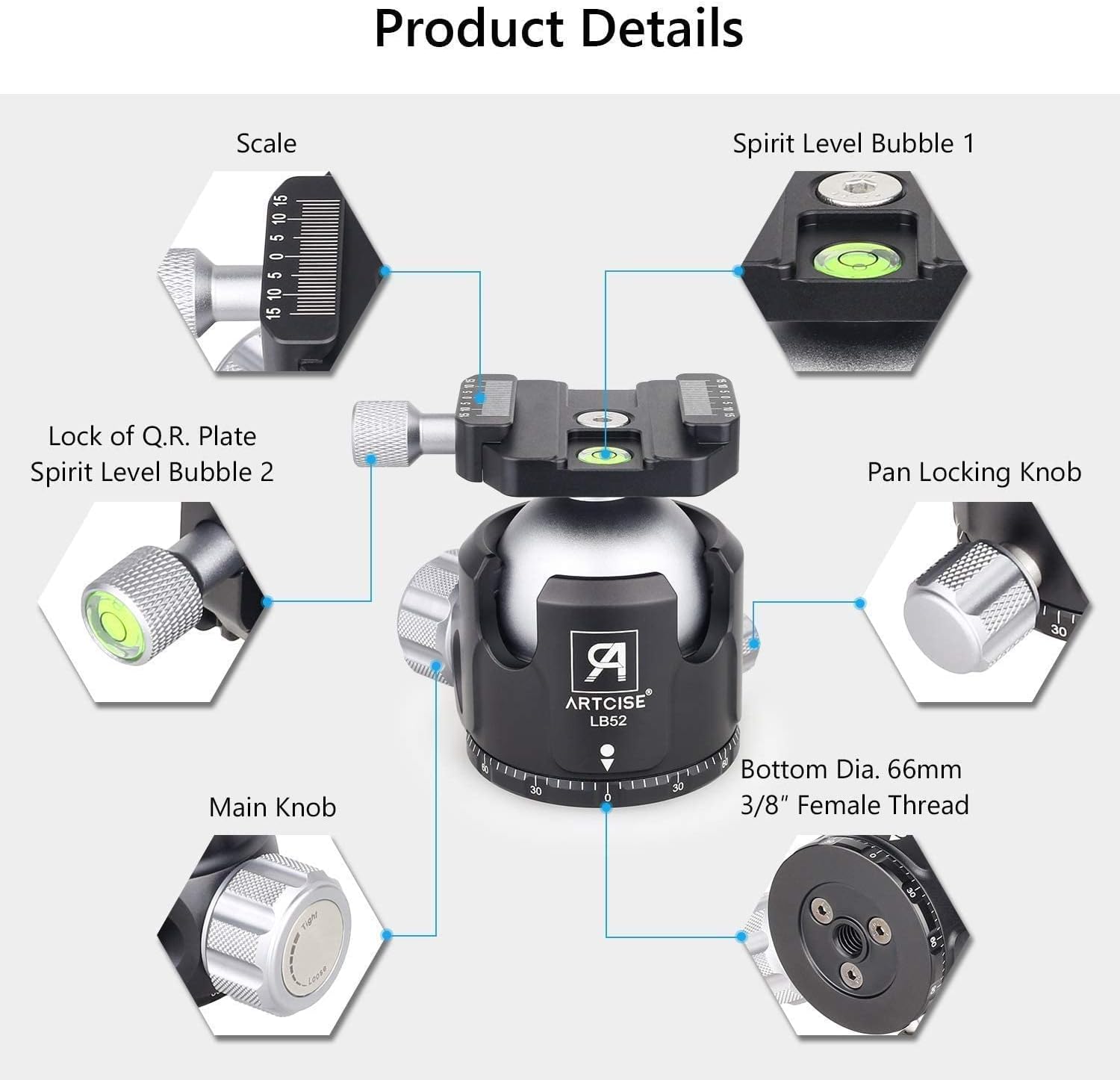 Carbon Fiber Bowl Tripod+Low Profile Ball Head, Max Load 88 Lbs/40kg