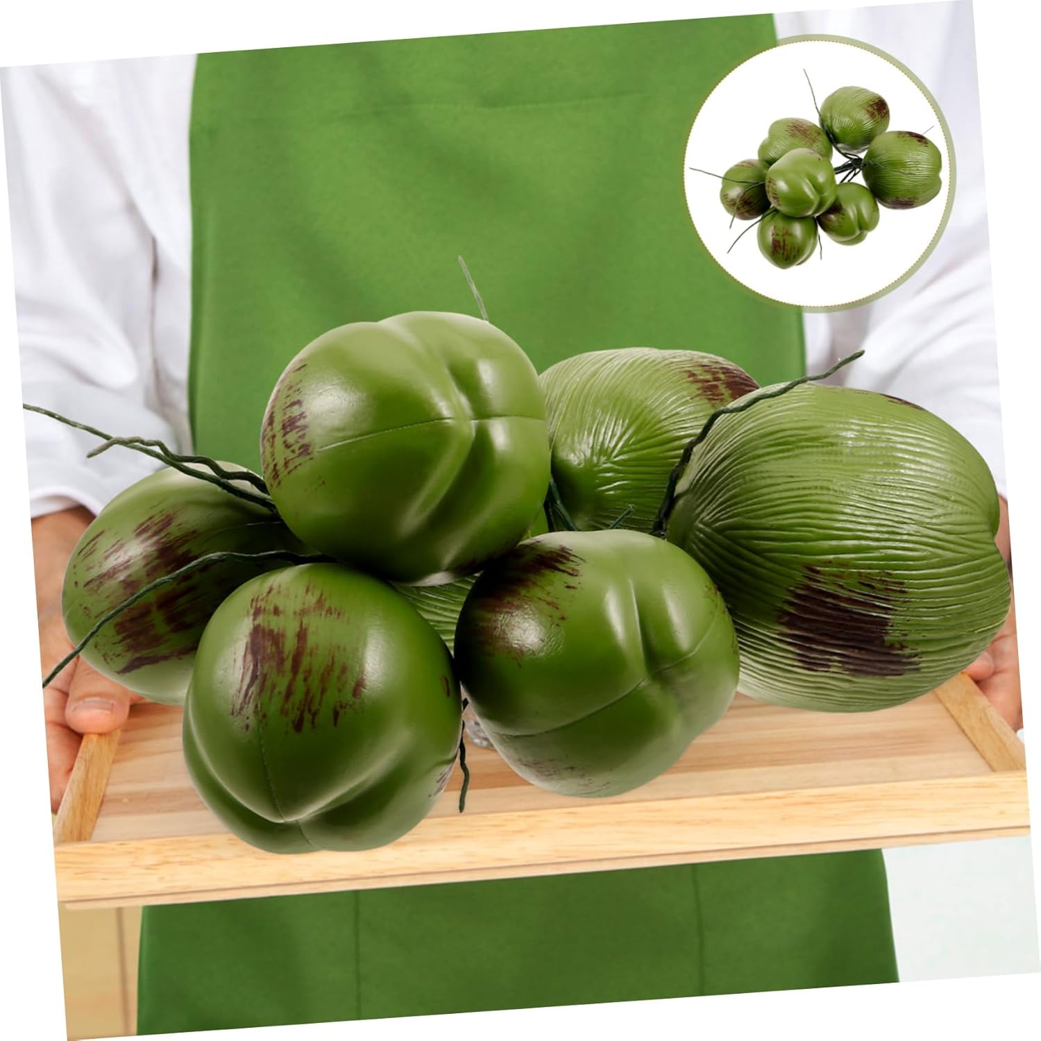 1 Bunch Realistic Artificial Coconuts Model Faux Tropical Fruit Decoration Lightweight Plastic Simulated Coconut Ornaments for Home Kitchen Dining Display