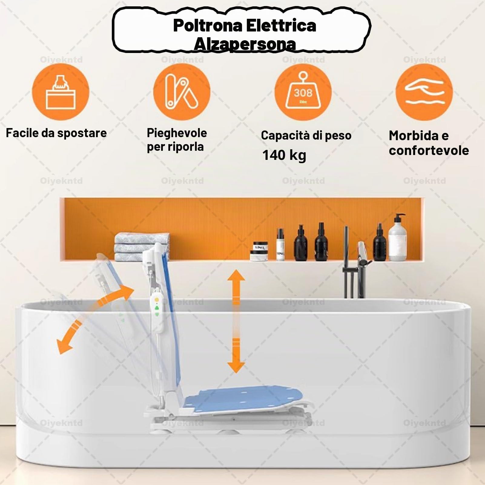 Montascale Elettrico per sedie, Solleva Gli Anziani dal Pavimento, montascale Impermeabile IPX8 con Telecomando, Supporta Fino a 300 libbre, per Anziani e disabili, Dispositivo di Assistenza