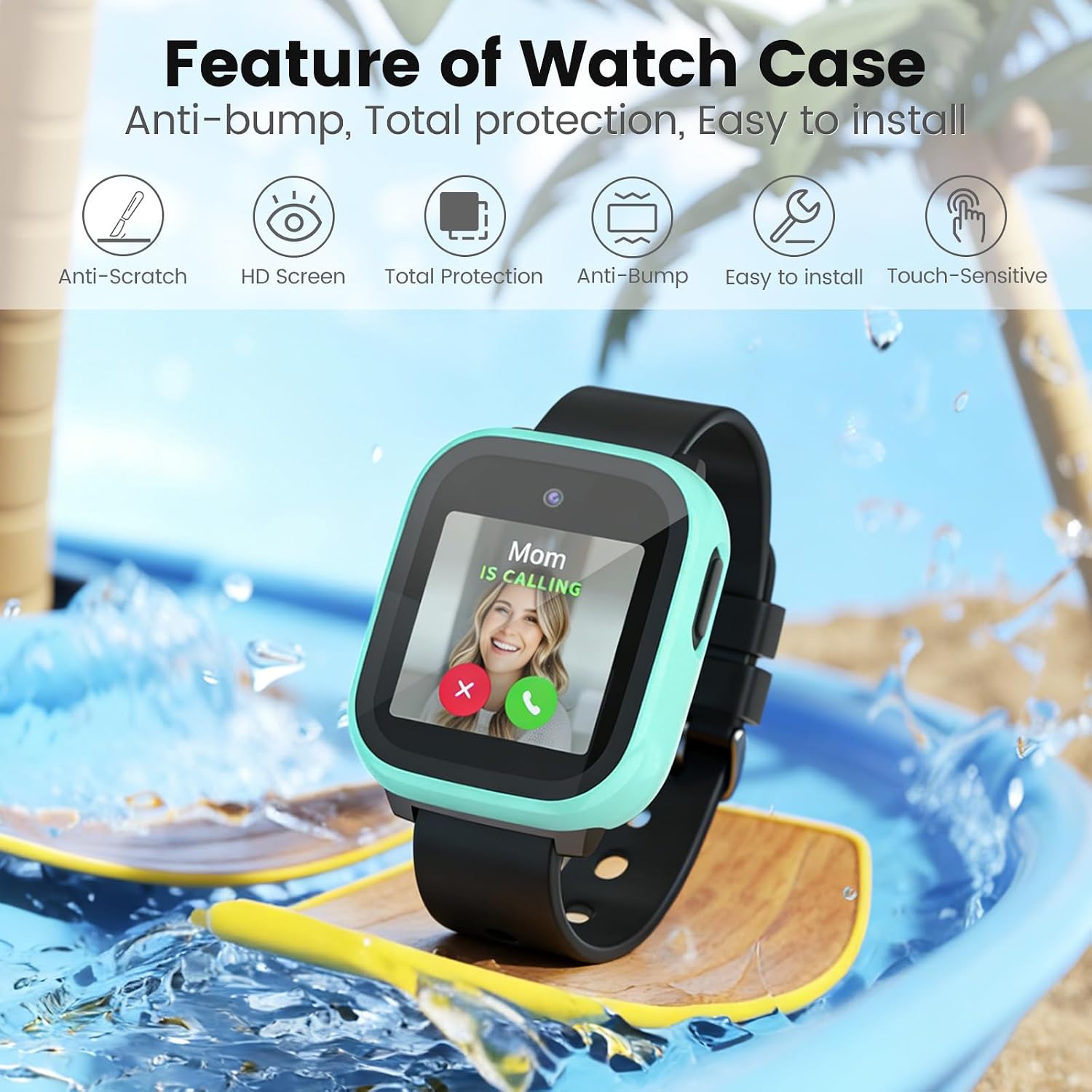 NewJourney Compatible with Cosmo Jr Track 5 Screen Protector, 2 Pack Bumper Case with Scratch-Resistant Tempered Glass Cover, Kids Smartwatch Accessories (Teal+Purple)