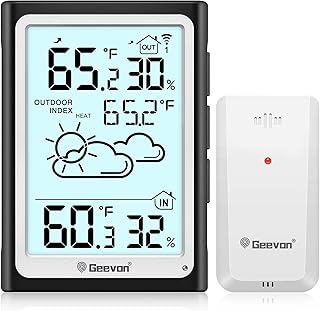 Geevon Large Display Digital Thermometer Hygrometer, Accurate Indoor Outdoor Temperature Humidity Monitoring, Wireless Weather Station with 200ft/60m Range Remote Sensor, Black