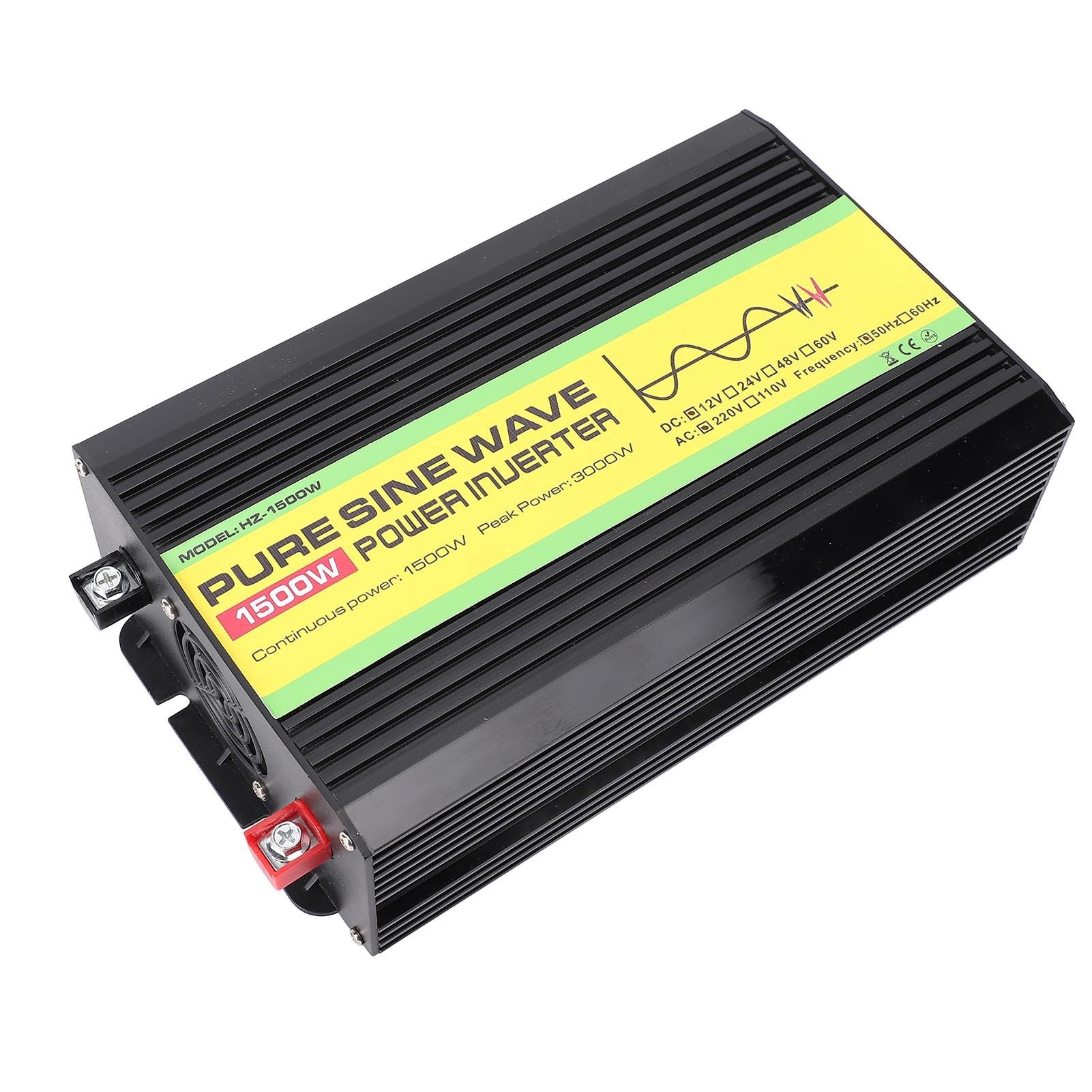 Ausla Falownik Sinusoidalny o Mocy 1500 W, Falownik Solarny ABS 12 V DC z Wyświetlaczem LCD, Moc Szczytowa 3000 W, 2 Porty USB i Gniazdo Uniwersalne, do Stosowania W Podróży Samochodem Rezerwowe