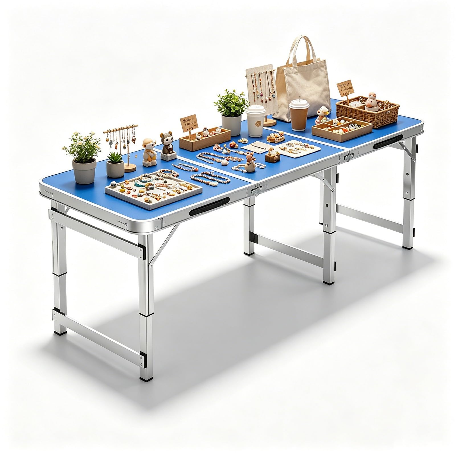 Tavolo pieghevole da esterno - portatile pieghevole a metà - 3 tavoli da picnic in alluminio con cavalletto ad altezza regolabile - tavolo da campeggio leggero