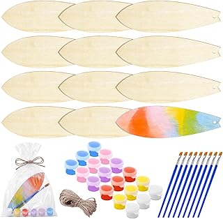 AmazingSpark 12 Sets Surfboard Paint Your Own Craft Kit DIY Wood Surfboard Painting Supplies Set Themed Birthday Party Favors Color Your Own Craft Kit for Beginner Adults Younger