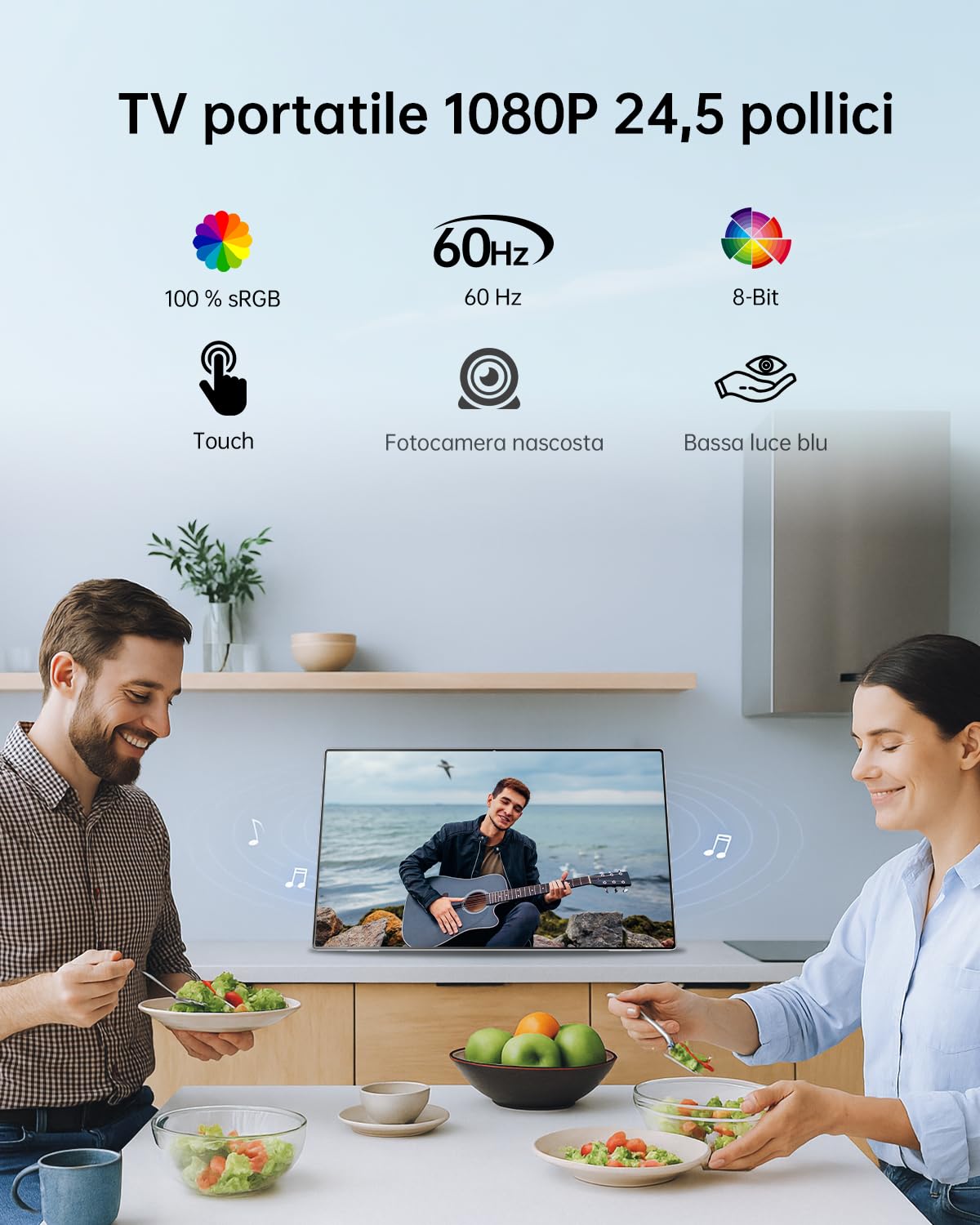 KTC MEGAPAD 25" Monitor Portatile 1080p Touchscreen, Android 14, Batteria Integrata, Altoparlanti & Fotocamera 8MP, Ingresso Video USB-C, Telecomando, Pannello IPS, Ideale per Esterni, Campeggio