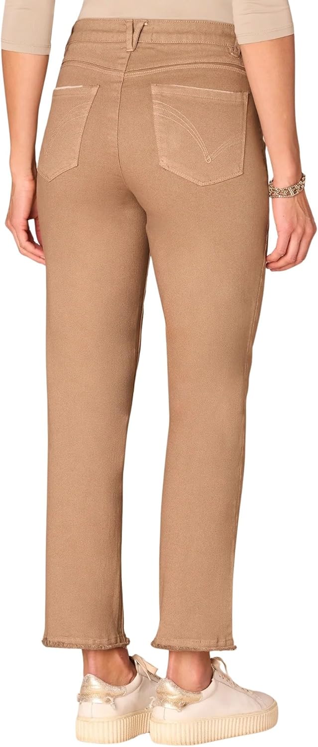 Democracy Women's Ab Solution High Rise Slim Straight Jeans with Fray Hems (Wheat, 8) - Image 4