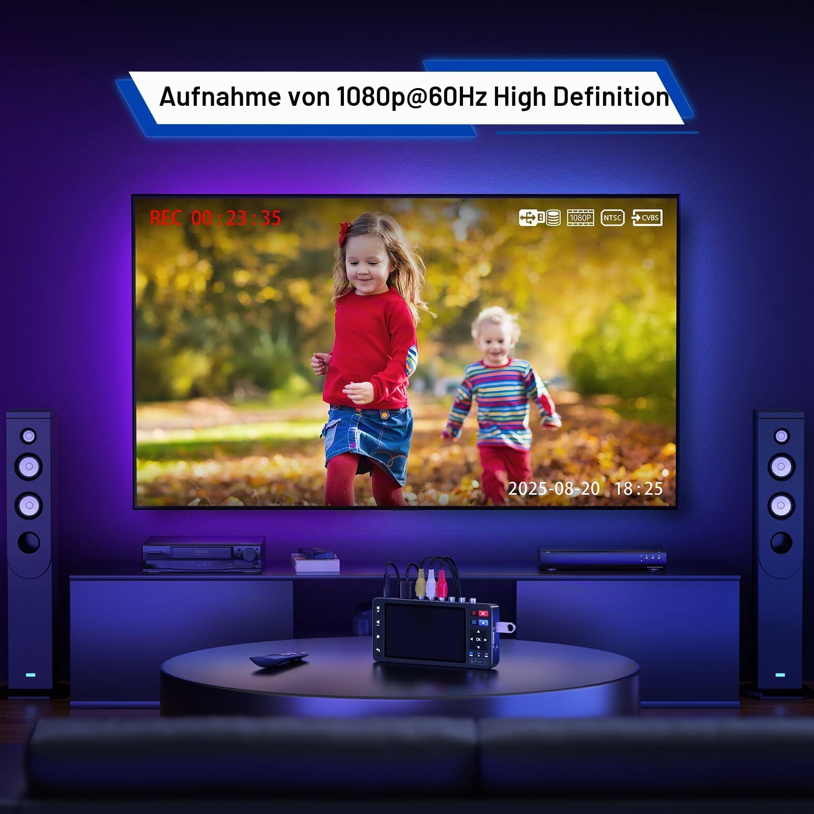 Portta VHS to Digital Converter, Videokassetten Digitalisieren with 5" LCD & Remote, Compatible with VHS, VCR, DVR, DVD, Hi8, Mini DV, Camcorder, Cassette Tape, Gaming Consoles