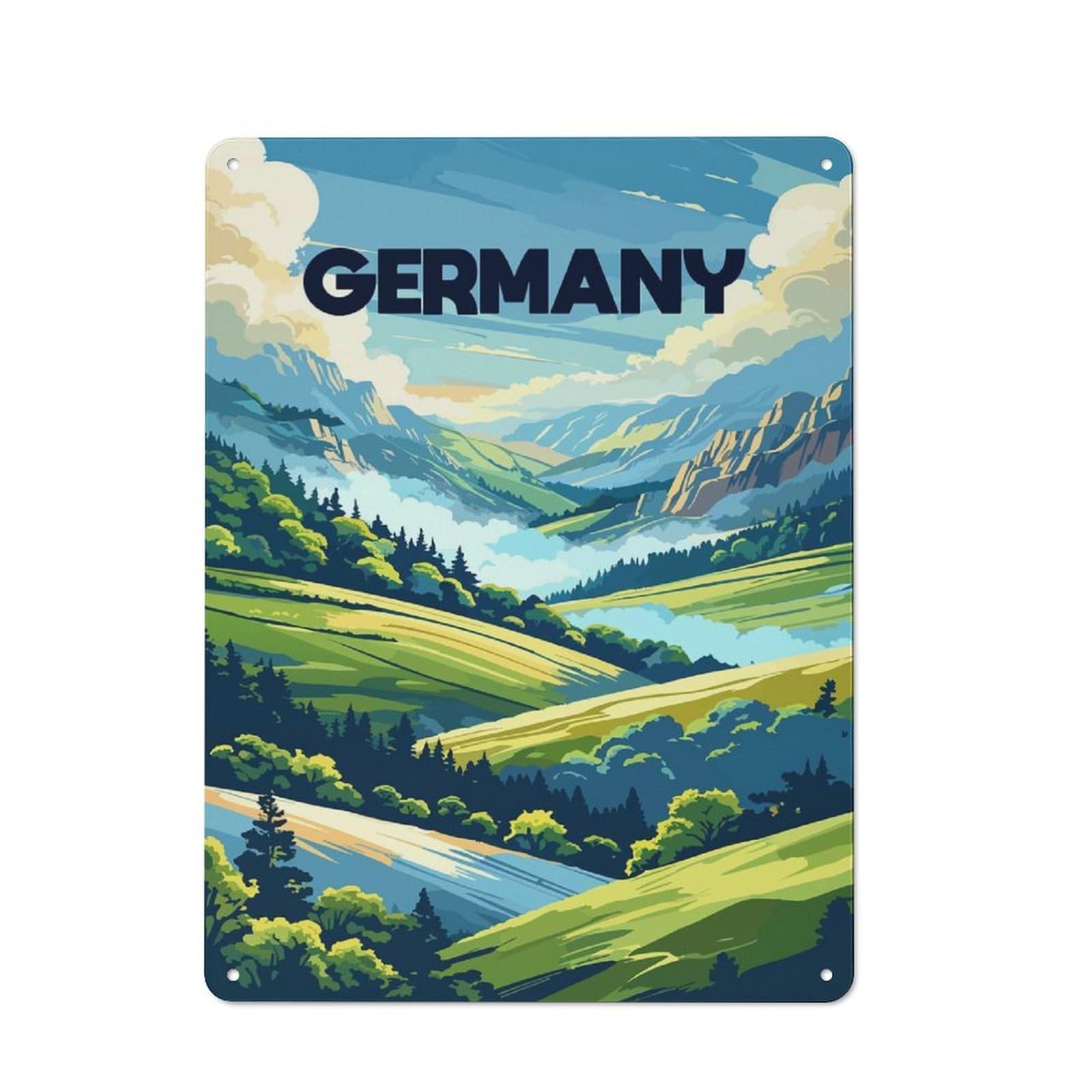 Junmoney Style-9 Germany Landscape Illustration Classic Metal Wall Decor 40X30cm, Metal Wall Plaque For Hobby Room, Office, Lounge Or Living Room