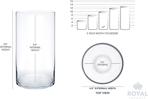 Vista 12 de Royal Imports Royal Imports - Jarrón decorativo de acrílico para el hogar o la boda, resistente a la rotura, cilindro de 4 pulgadas por 4 pulgadas