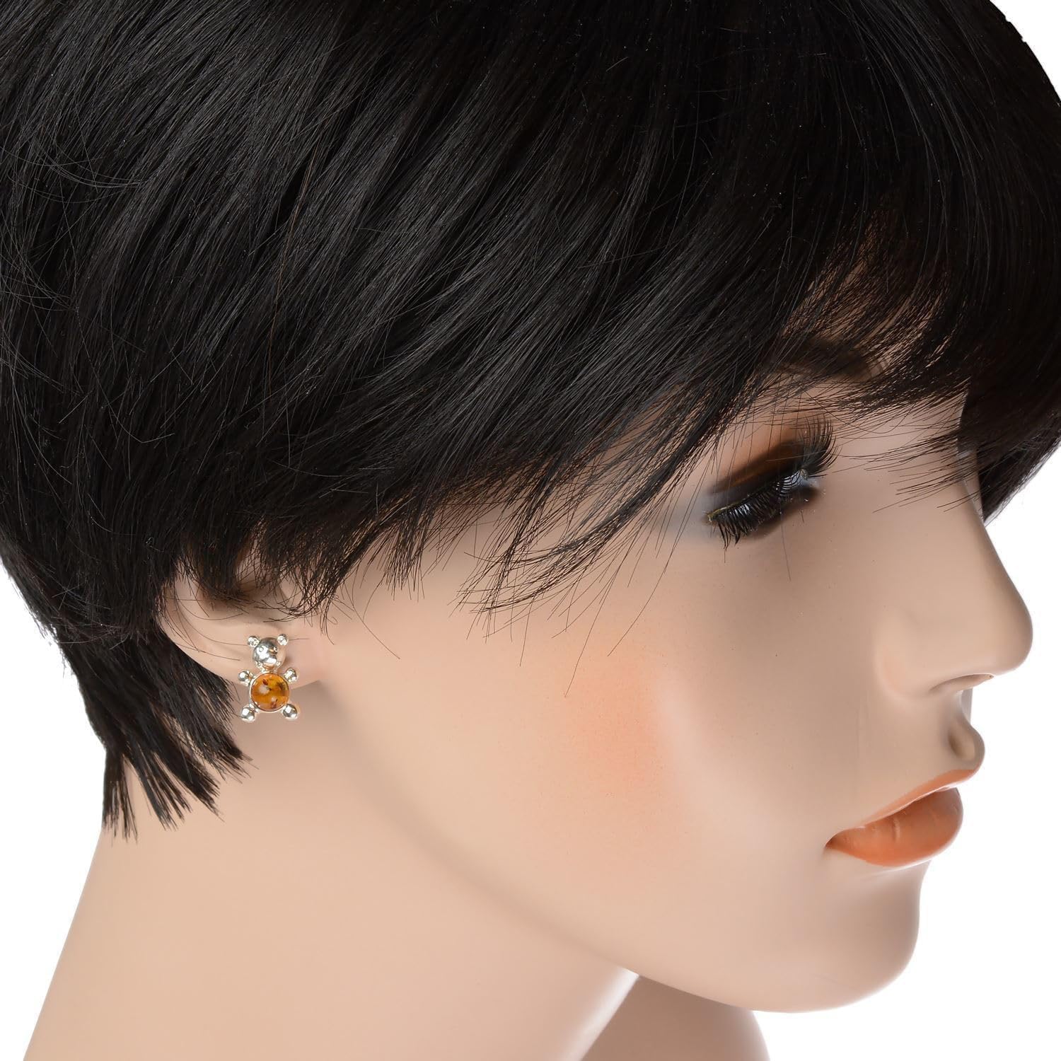 Genuine Baltic Amber Earrings - Baltic Honey Amber Earrings for Women "Teddy Bear" - Sterling Silver Jewelry Collection
