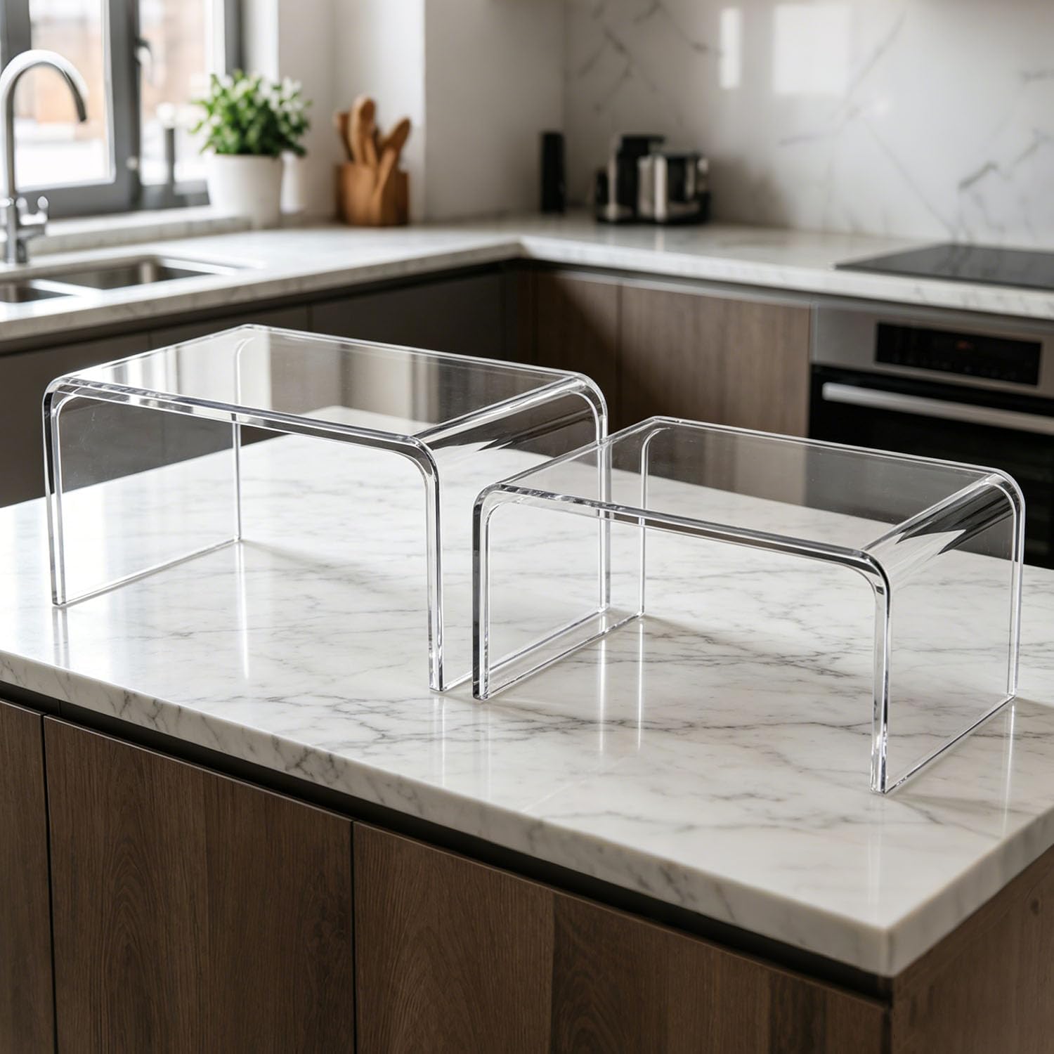 Clear Cabinet Organizer, Shelf Organizer for Kitchen Cabinet Set of 2, Pantry Organizers and Storage