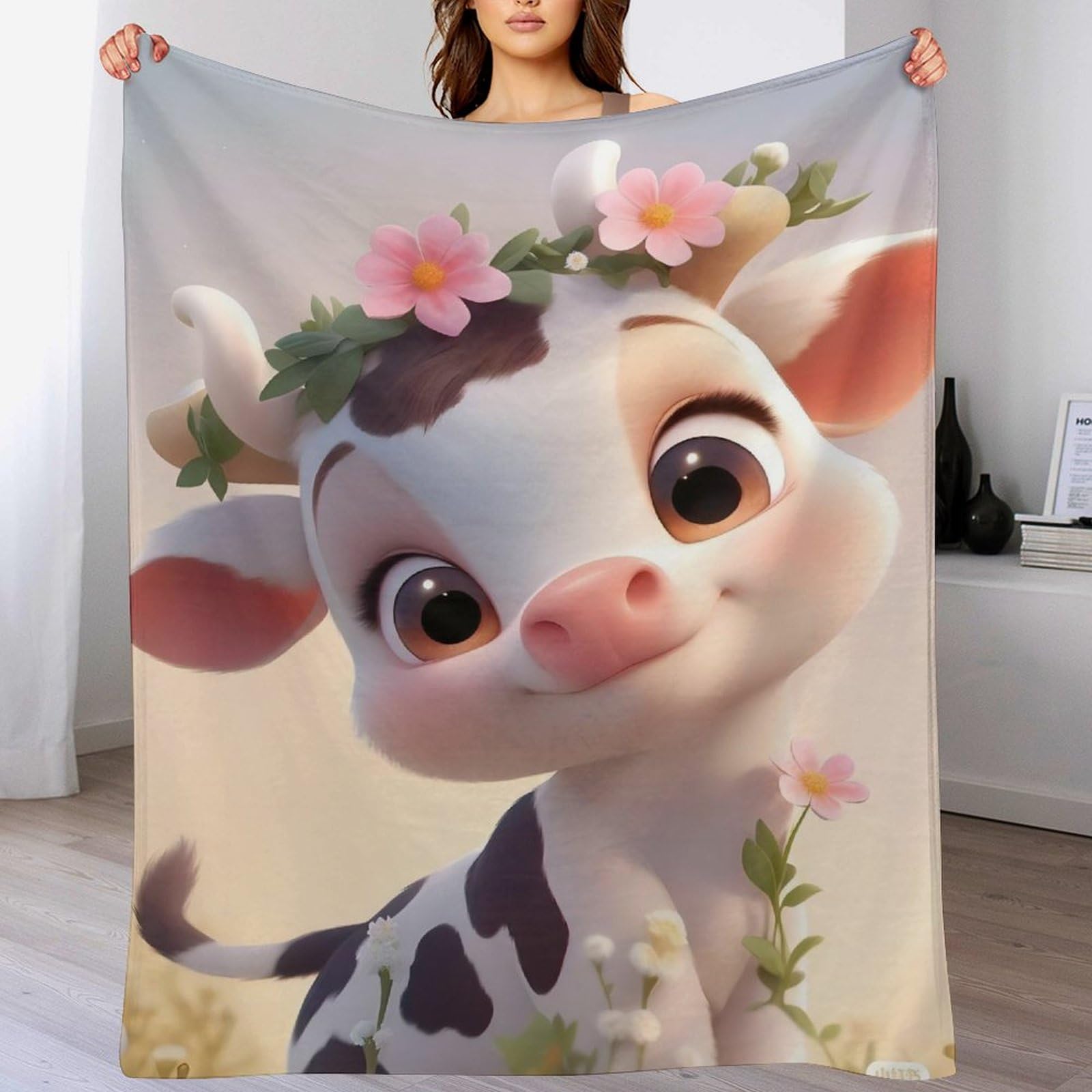 Couverture motif vache impression 3D en flannel, le cadeau idéal pour lit et canapé