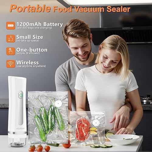 Miniatura 6 de Sellador al vacío con 30 bolsas, sellador de mano con tanque de agua visible, portátil para 6 veces frescura, vacío y almacenamiento de cocina