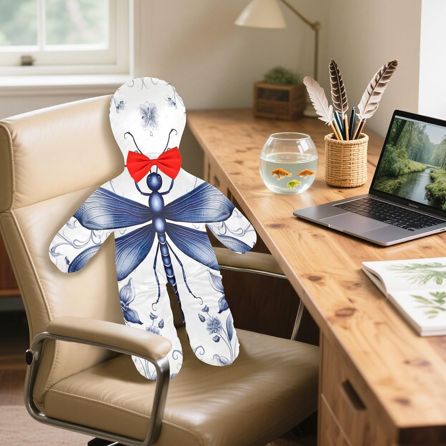 Indigo Dragonfly Human-Shaped Pillow Soft Body Pillows Washable Velvet Pillows for Anxiety Relief Sleeping Cuddling & Support