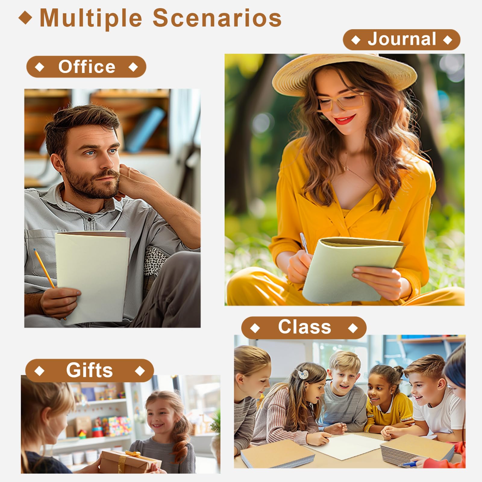 Notizbuch A5 Blanko, 24 Stück Kraftpapier Notizheft mit 60 Seiten (30 Blatt) Blanko Heft Skizzenheft Notizblöcke Notizbücher set für Kinder Schüler Büro Back to School Geschenk - Braun