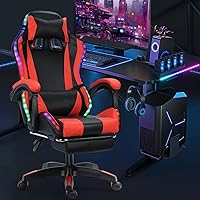 Vista 4 de Silla para videojuegos, silla de computadora con reposapiés y soporte lumbar, silla de juego de altura ajustable con asiento giratorio de 360