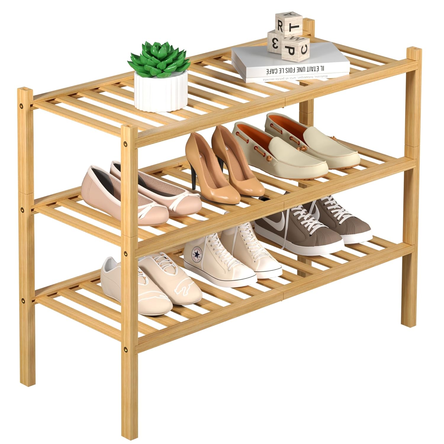 3 Tier Bamboo Shoe Rack for Closet Free Standing Wood Shoe Shelf Storage Organizer for Entryway Small Space
