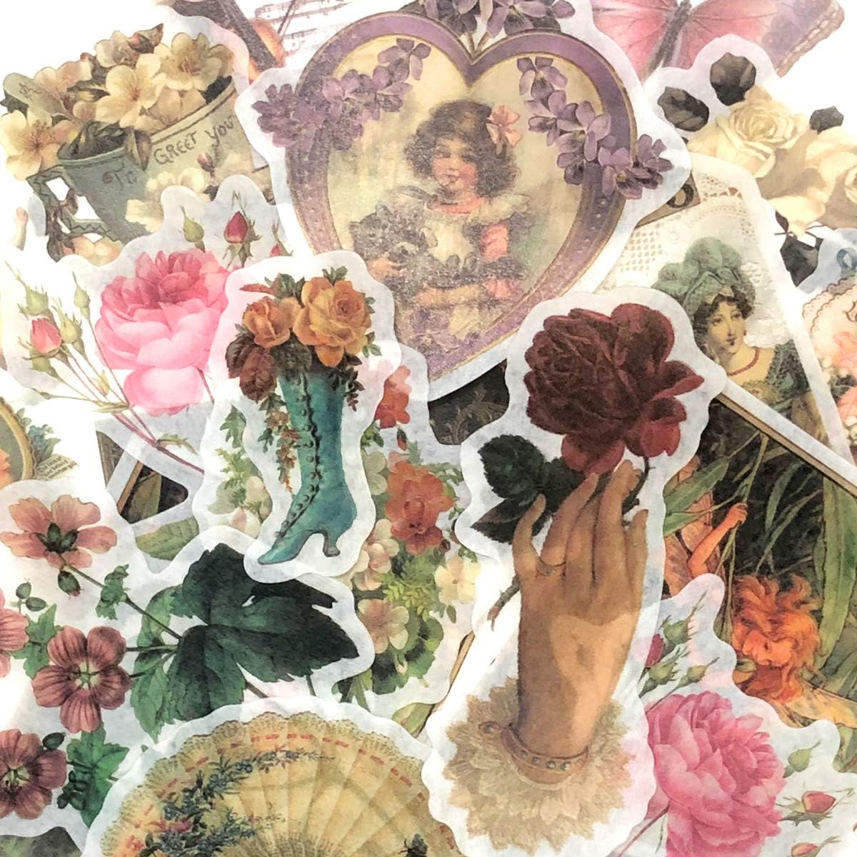 allydrew Decorative Scrapbooking Washi Stickers, DIY Crafts for Stationery, Diary, Card Making (60 pcs), Romantic Vintage