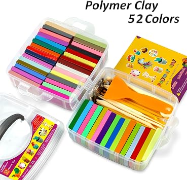 Aestd-ST Polymer Clay 52 Colors, Oven Bake Modeling Clay for Kids & Artists | 20 Sculpting Tools, Accessories, Easy to Shape, Non-Sticky, Colorful, Portable Storage Box, DIY Starter Kit for Kids & Adults