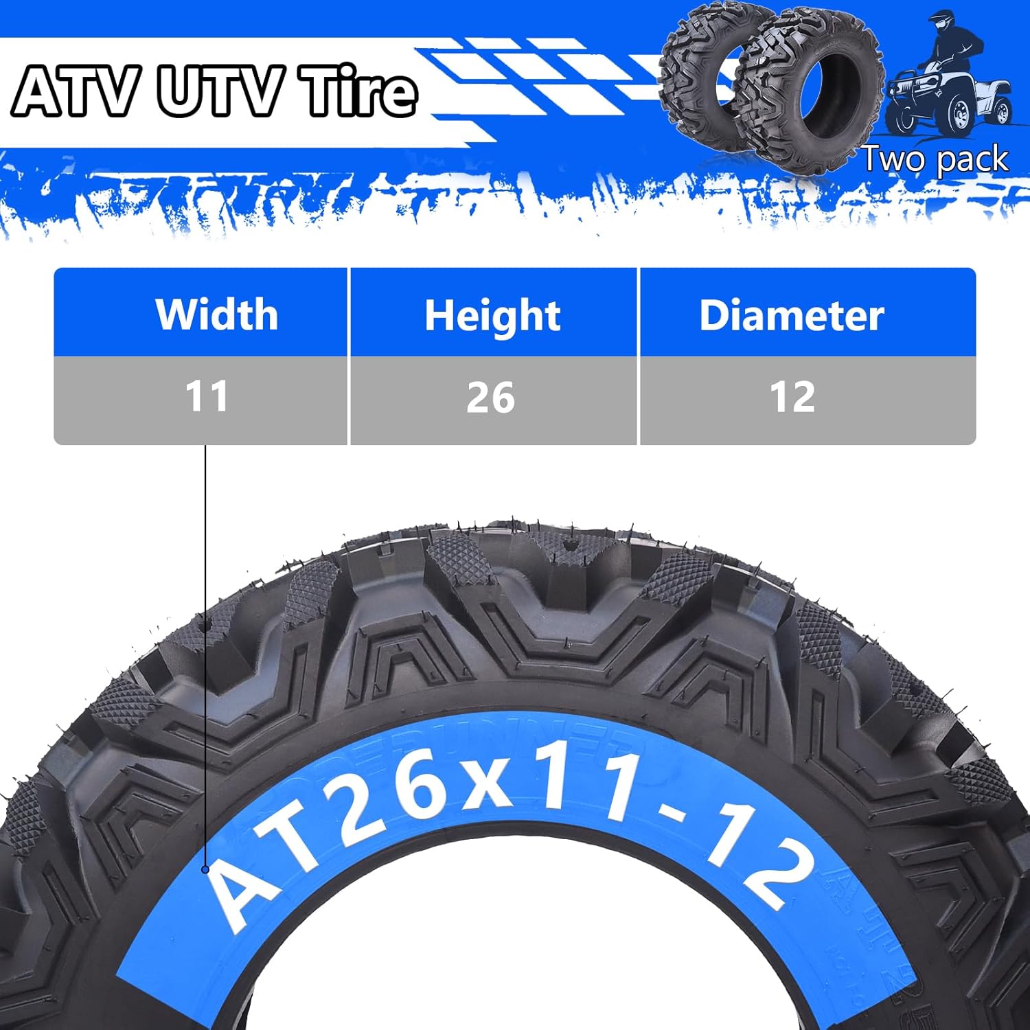 TROPOW 26x11-12 ATV Tires, 6-Ply Rated Heavy Duty All-Terrain Off-Road Tires, Superior Traction & Durability for Mud, Snow & Rough Terrain, Compatible with ATVs, UTVs & Quad Bikes, Set of 2