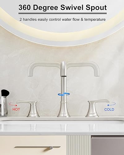 Miniatura 9 de Grifo de baño generalizado, grifo de baño de bronce aceitado de 3 agujeros, grifo giratorio de 360 grados, grifos de baño de 8 a 16 pulgadas con 2